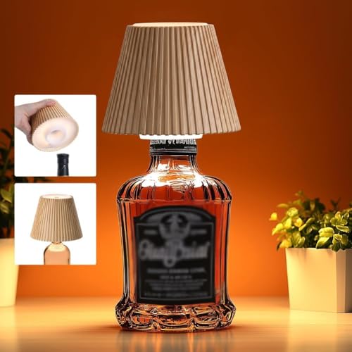 Rechargeable cordless bottle-shade table lamp for home bar decor