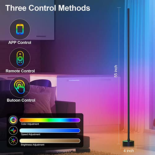 Smart RGB corner floor lamp with app and remote control, 2-pack
