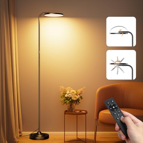 36W LED torchiere floor lamp with remote control and rotating head