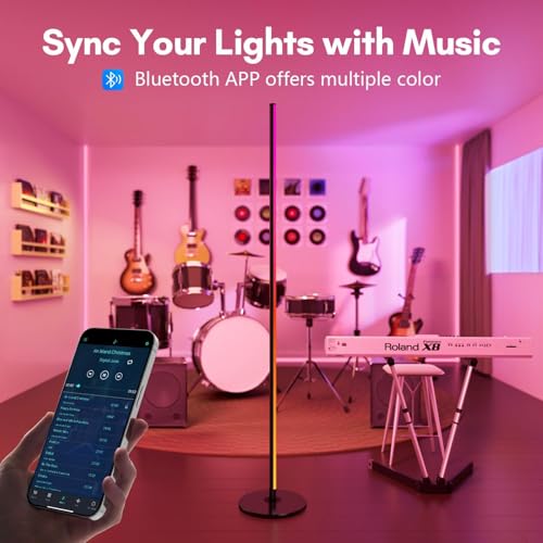 Smart RGBIC corner floor lamp with music mode, timer and app remote control