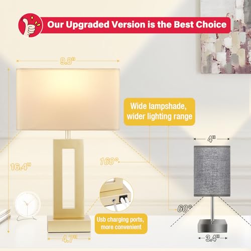 Gold touch table lamp set of 2 with USB charging ports