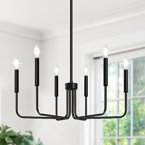 6-light black farmhouse chandelier for dining room decor, no assembly required