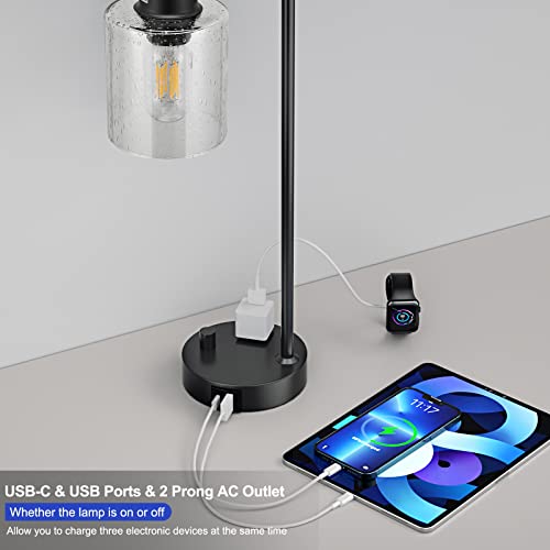 Industrial nightstand table lamp with USB-C charging port