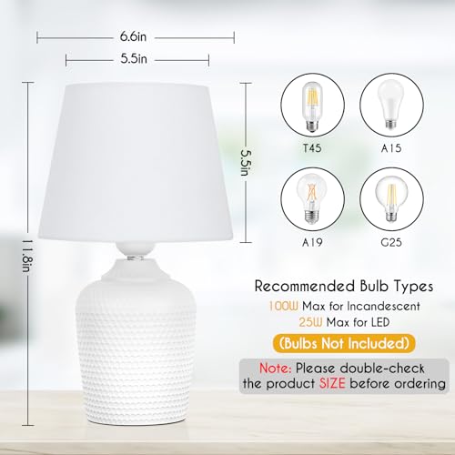 Set of 2 small table lamps with textured base for bedside decor