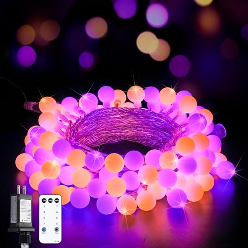 Orange and purple globe string light, 33 ft, connectable