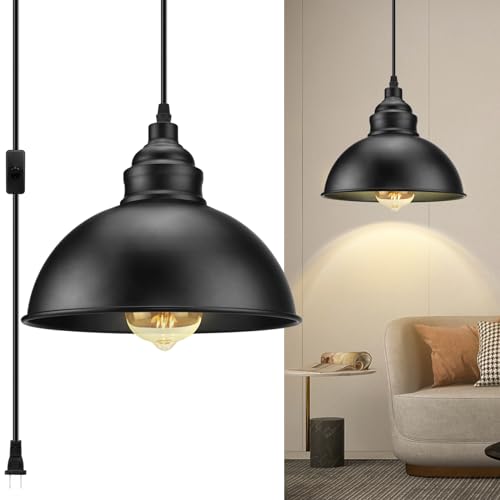 Plug-In Industrial Pendant Light with 15Ft Cord for Home Decor