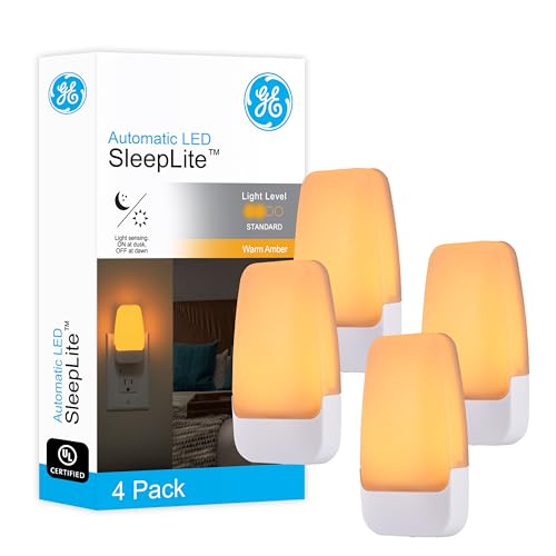 Amber plug-in LED night light 4-pack with dusk to dawn sensor