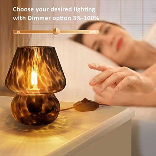 Vintage mushroom-style glass table lamp with stepless dimming