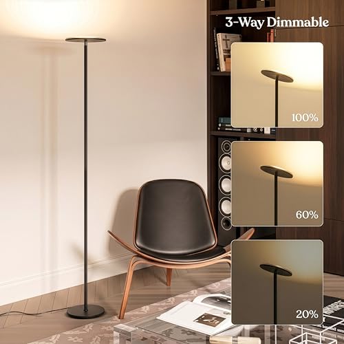 Dimmable torchiere floor lamp with warm LED for bedrooms
