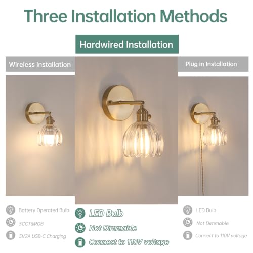 Adjustable brass wall sconce with tulip glass shade for home decor