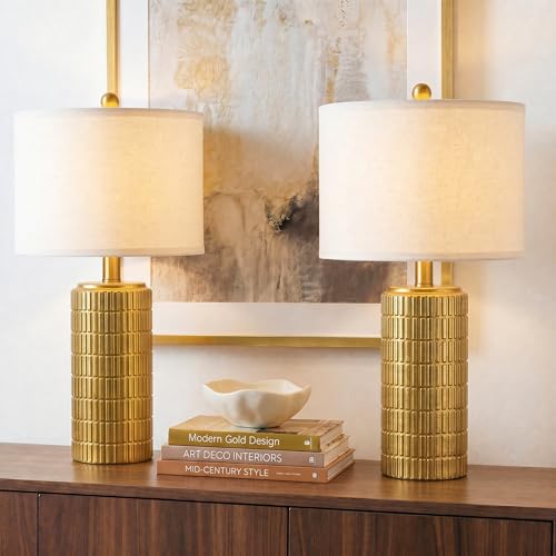 23-inch brass gold ceramic table lamp, vintage-style nightstand lamp