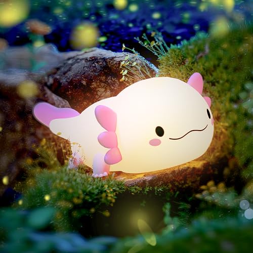 Rechargeable axolotl night light for kids, silicone bedside lamp