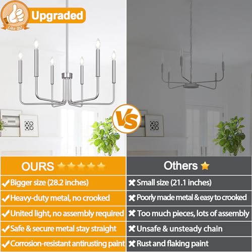 6-light brushed nickel farmhouse chandelier for dining room and hall decor