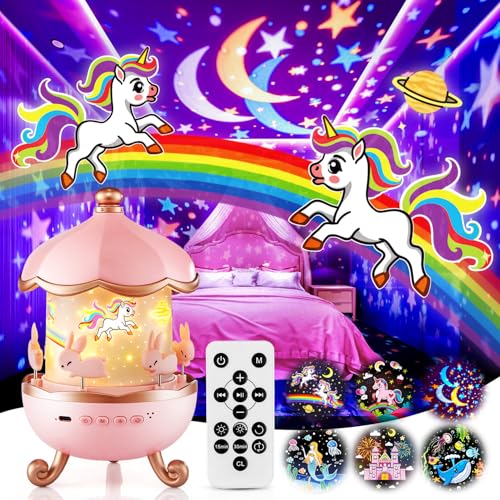Unicorn star projector night light with sound machine for kids room