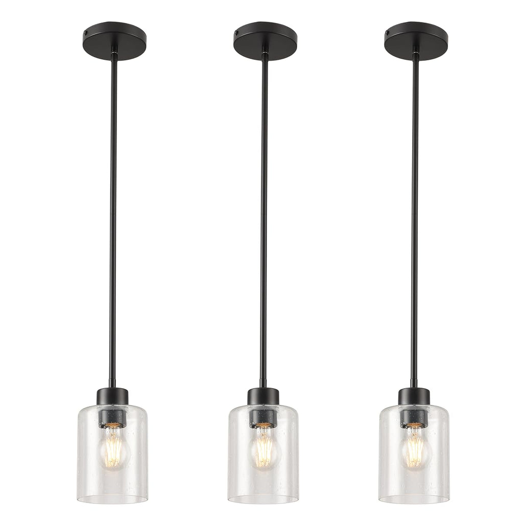 3-pack black seeded glass pendant lights for kitchen island decor