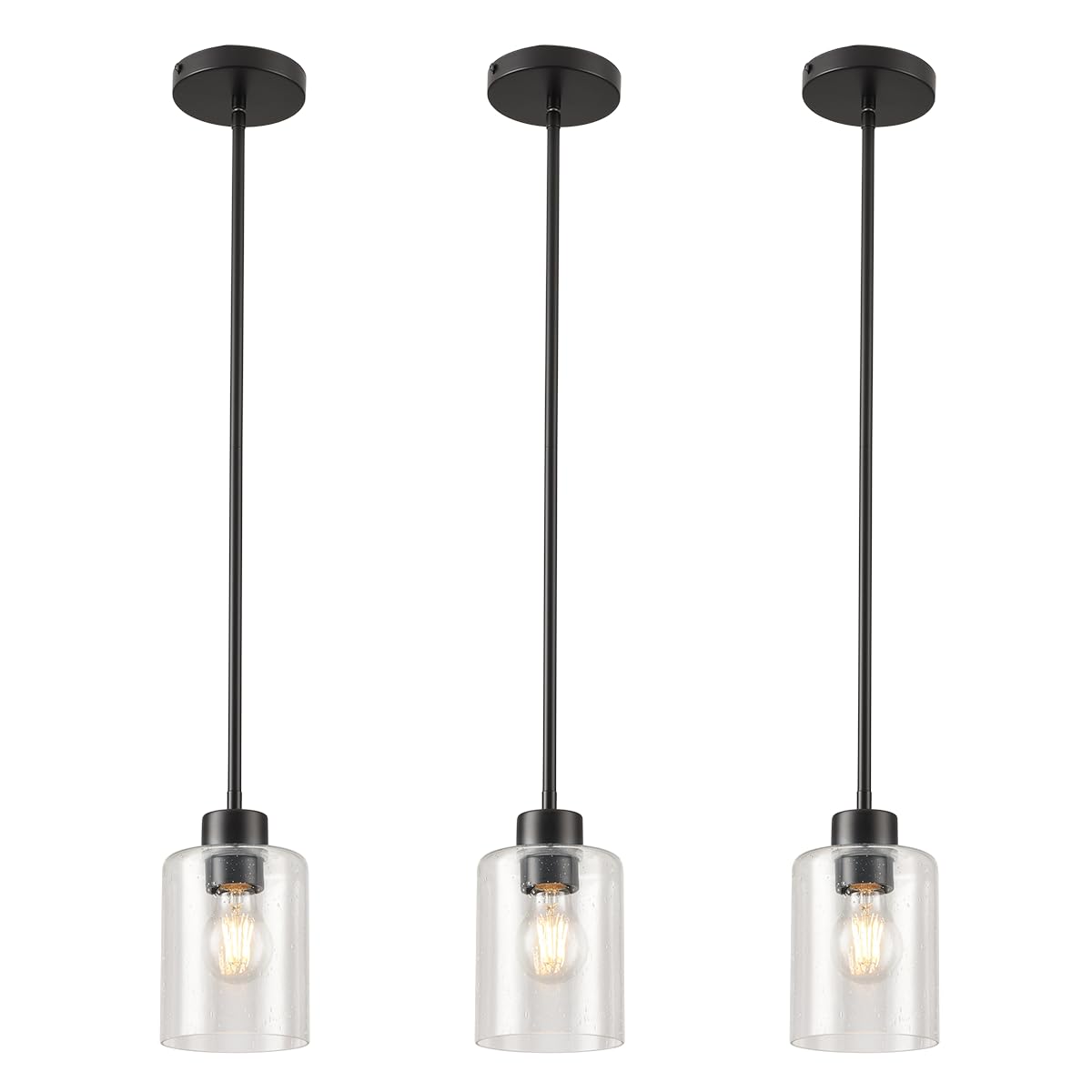 3-pack black seeded glass pendant lights for kitchen island decor