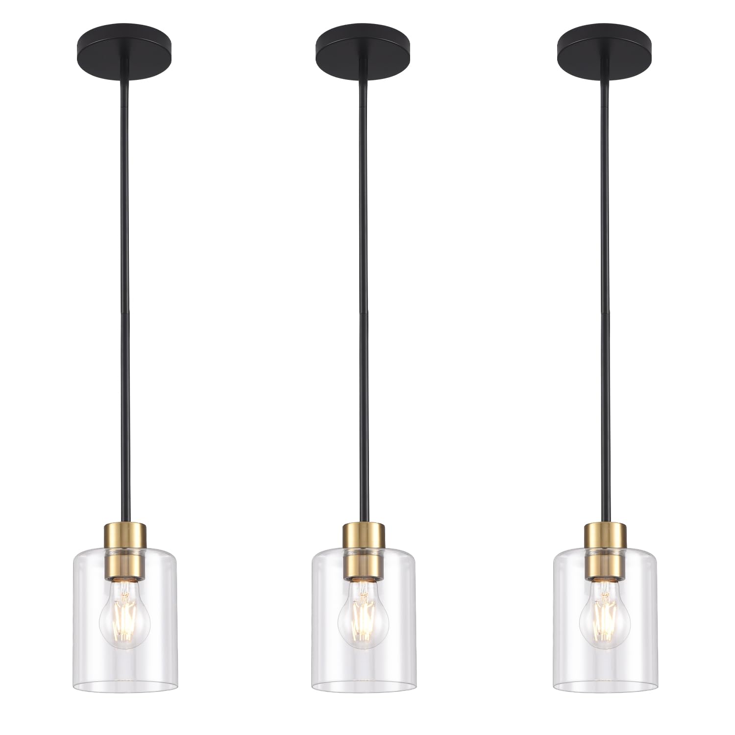 Black and gold pendant light set of 3 for kitchen island decor