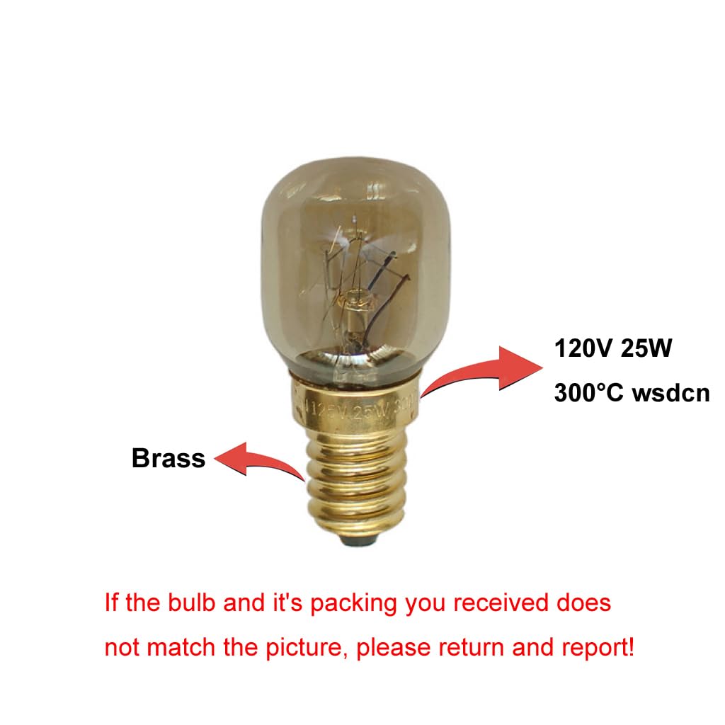 2-Pack E14 Oven Light Bulbs 25W 120V – Heat Resistant 572°F, T25 Base, 1000+ Hour Life for Ovens & Appliances