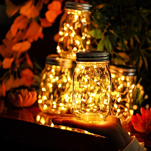 Solar LED string light with mason jar lid hangers, outdoor, 12-pack