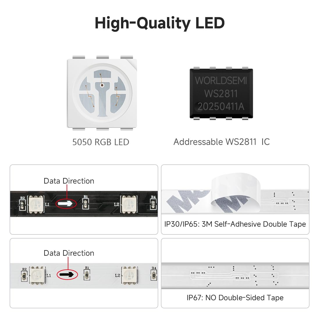 BTF WS2811 Addressable RGB LED Strip 16.4FT – 30 LEDs/M, DC12V, UL Listed, Chasing Effects for Indoor Home Decor