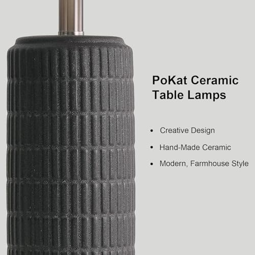 Stone-look matte ceramic table lamp set for bedroom nightstands, black