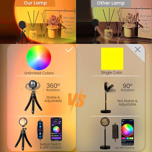 Sunset projection night light with app control and 360-degree rotation