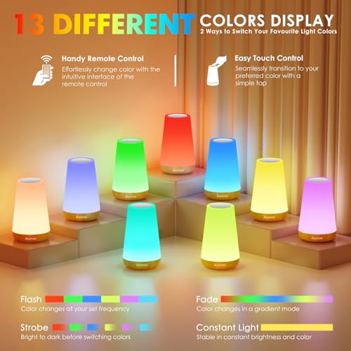 Rechargeable touch-control bedside lamp with 13 colors