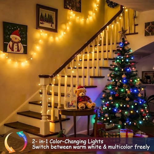 Color-changing globe string light, plug-in, warm white and multicolor