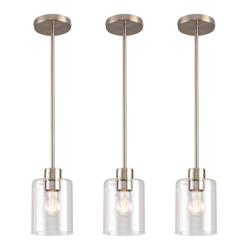 Brushed nickel pendant lights, set of 3, kitchen decor fixture