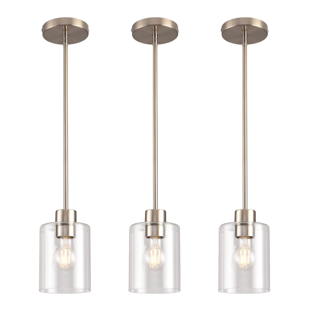Brushed nickel pendant lights, set of 3, kitchen decor fixture