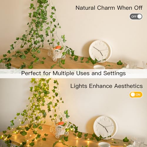 33ft battery-powered ivy string lights with remote for decor
