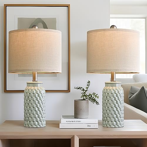 20.5-inch green ceramic table lamp set, farmhouse bedroom style
