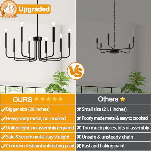 Black 8-light farmhouse chandelier for dining room decor