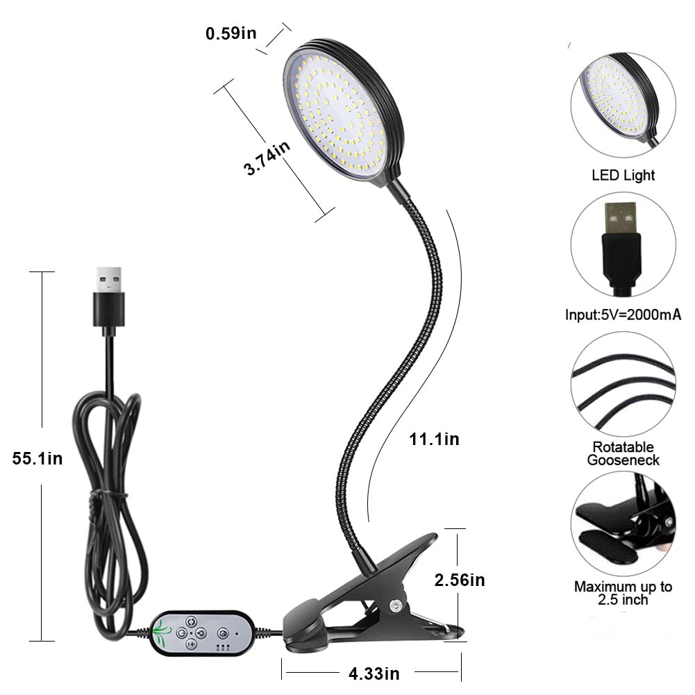 15W LED Grow Light Full Spectrum – Sunlike, Timer Auto On/Off 4/8/12H, 5 Dimmable Levels, Waterproof for Indoor Plants