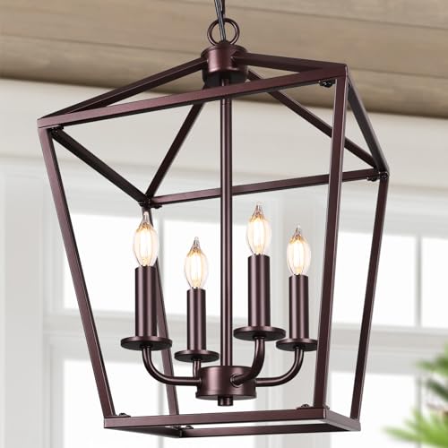 Oil-Rubbed Bronze 4-Light Farmhouse Cage Chandelier for Kitchen Decor