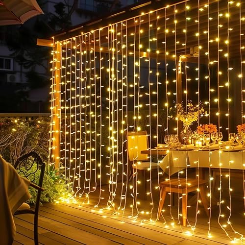 300-LED warm white curtain string light for windows, weddings and indoor decor