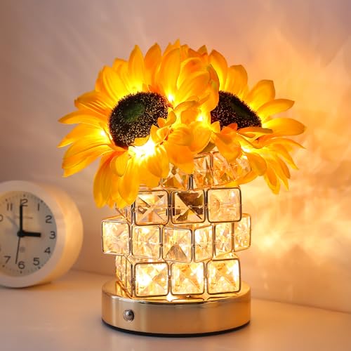 Sunflower-shaped rechargeable touch night light with 3-color infinite dimming