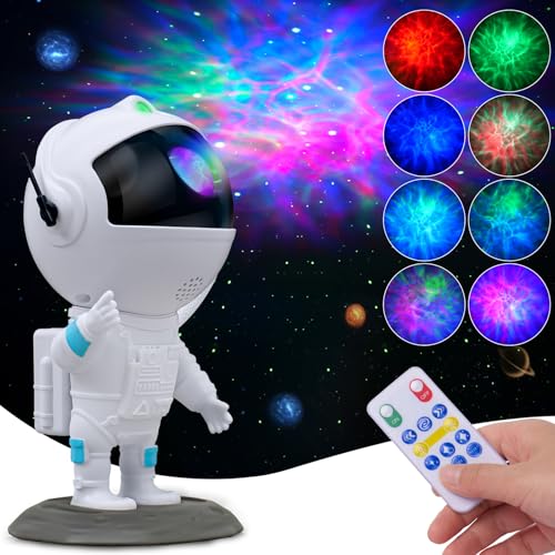 Astronaut-shaped star projector night light with 8-color nebula and remote control