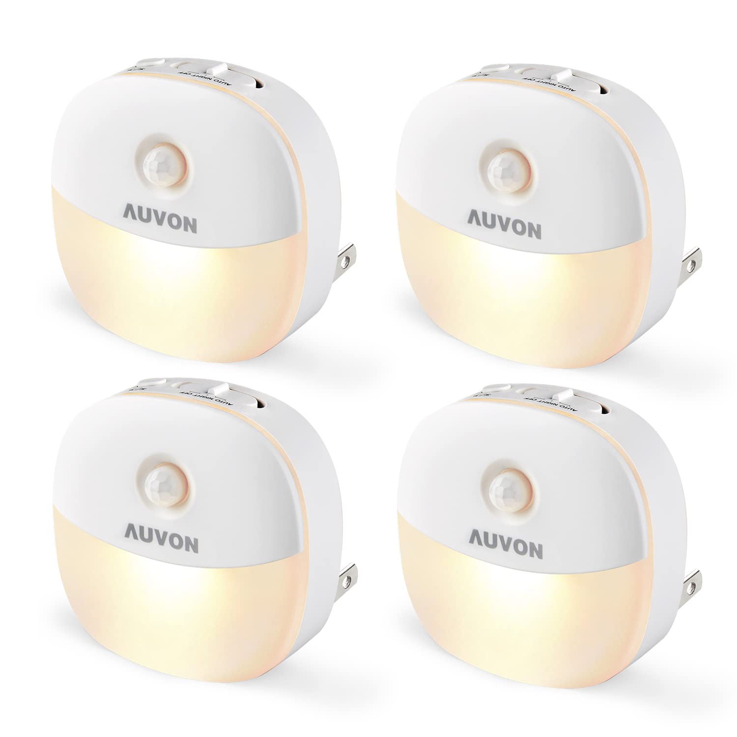 Plug-In Warm White Night Light with Motion & Dusk-to-Dawn Sensor, 4-Pack