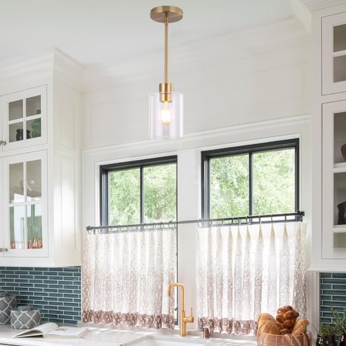 Brass pendant light, adjustable rod, farmhouse kitchen decor