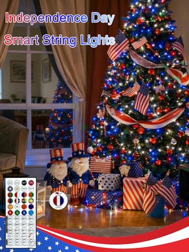 132-ft red white and blue RGB outdoor string lights with app and timer