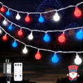 Patriotic red-white-blue globe string light, 100 LEDs with remote