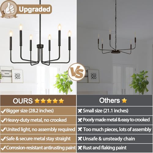 Rustic black 6-light antique farmhouse chandelier for dining decor