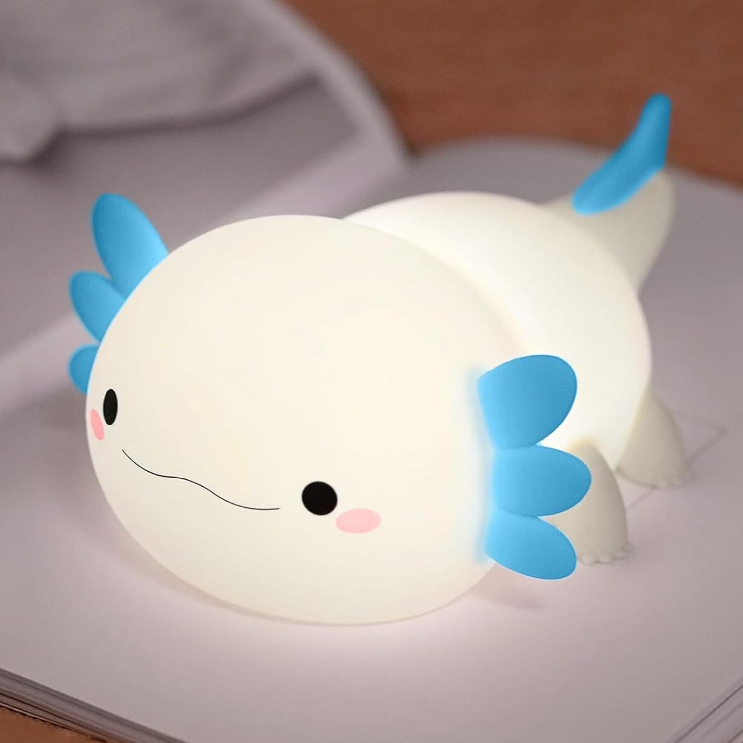 Squishy axolotl nursery night light, rechargeable and dimmable
