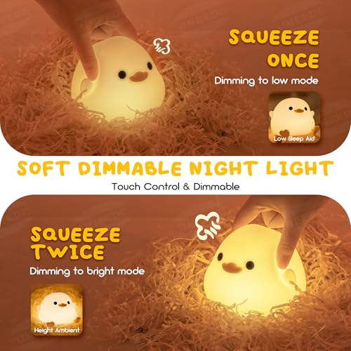 Squishy duck-shaped silicone night light with touch sensor and dimming