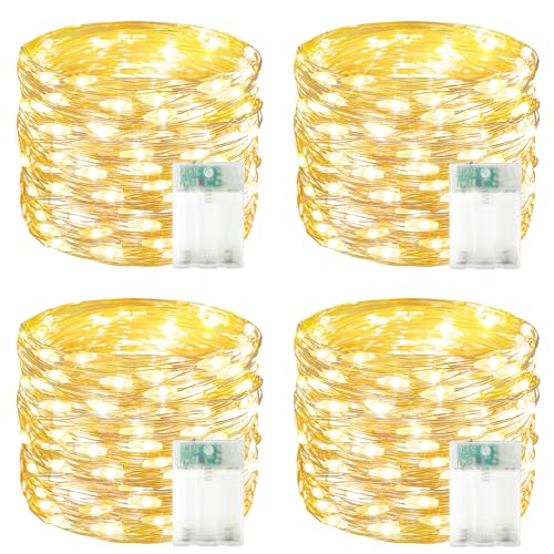 Battery-operated outdoor string light 4-pack, 20ft waterproof with timer