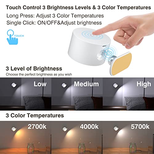 Cordless rechargeable LED wall sconce for reading nook home decor