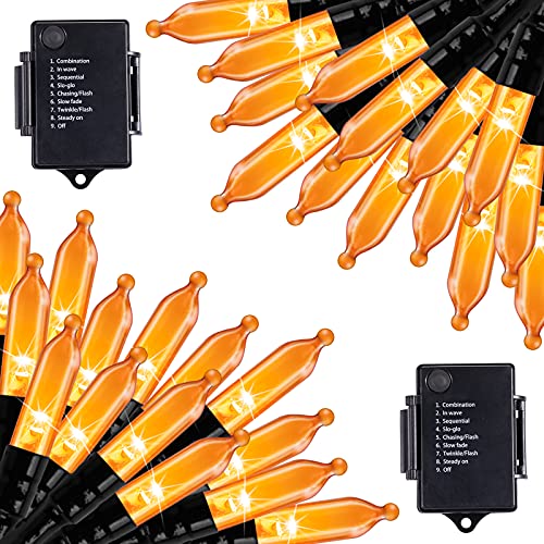 Orange mini string light, 2-pack, 17.8 ft, battery-powered