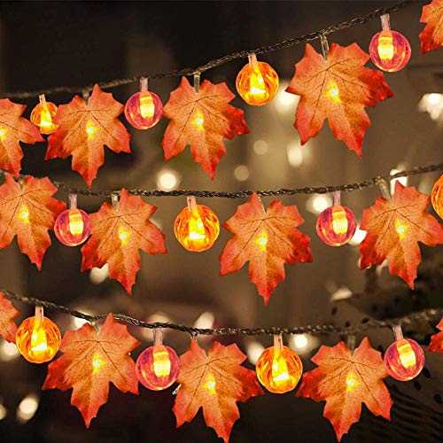 Pumpkin and maple leaf string light garland, 30 ft, 3-pack