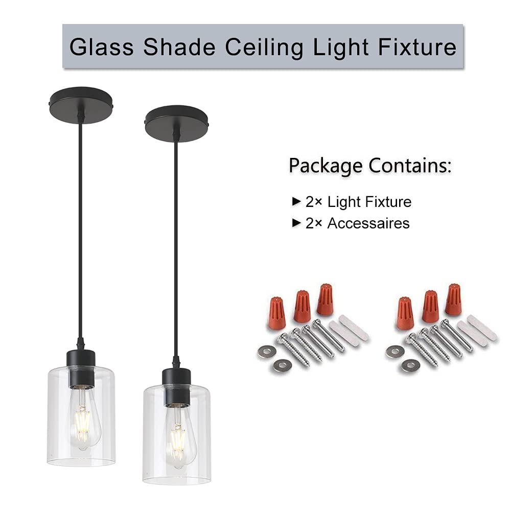 Clear glass cylinder pendant light 2-pack for kitchen island decor